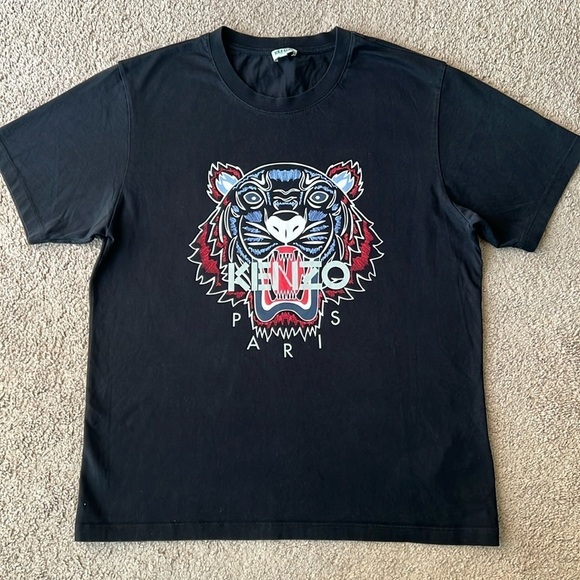 Kenzo Paris Tiger Print Logo Black Short Sleeve T Shirt - Picture 1 of 8